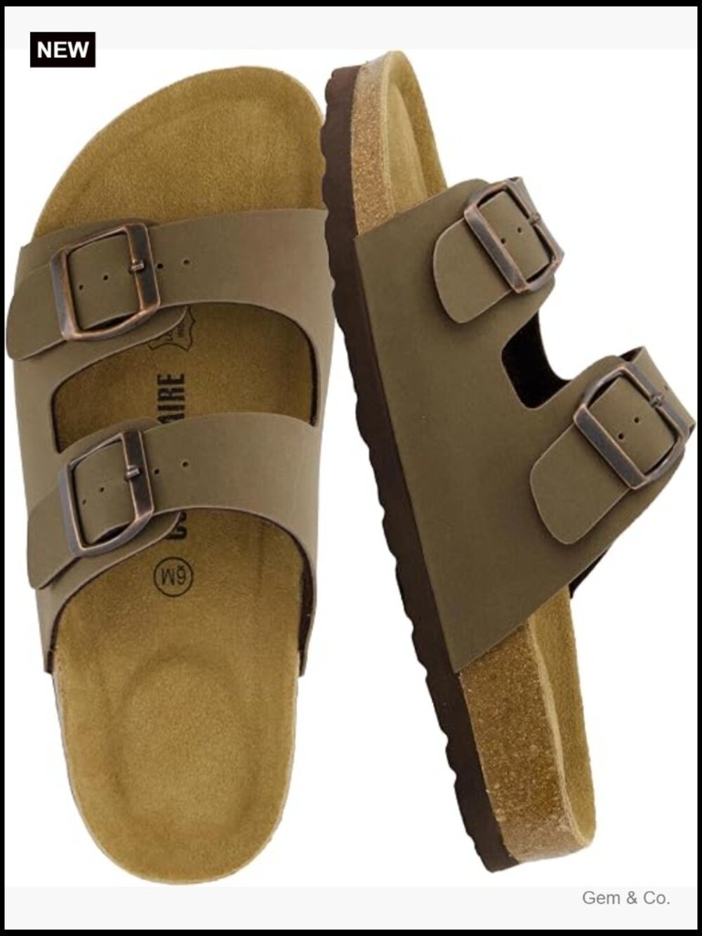 Double Buckle Slide Sandals with Arch Support Cork Footbed Comfortable Slip On
